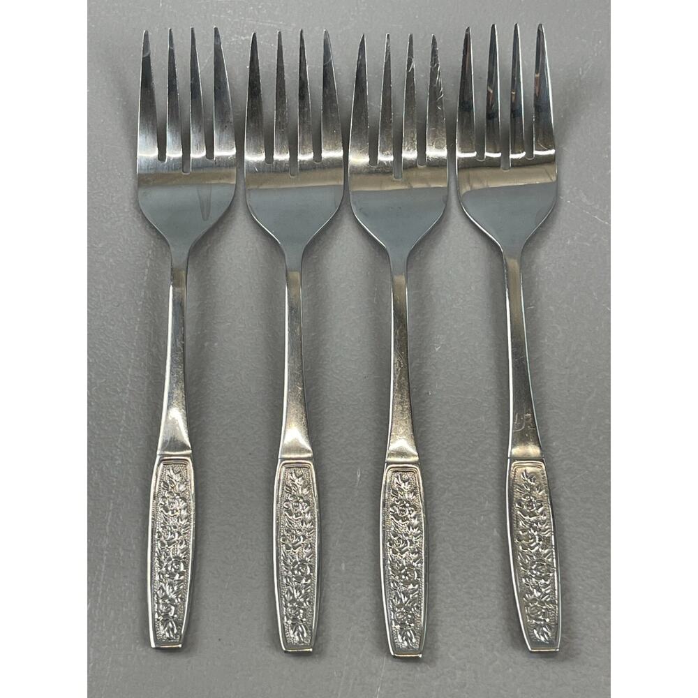 Set of 4 Salad Forks Customcraft Floral CUS10 Vintage MCM Taiwan Replacements